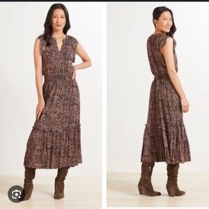 Roan + Ryan Emberley Brown Black Print Smocked Waits Boho  Dress Sz XS